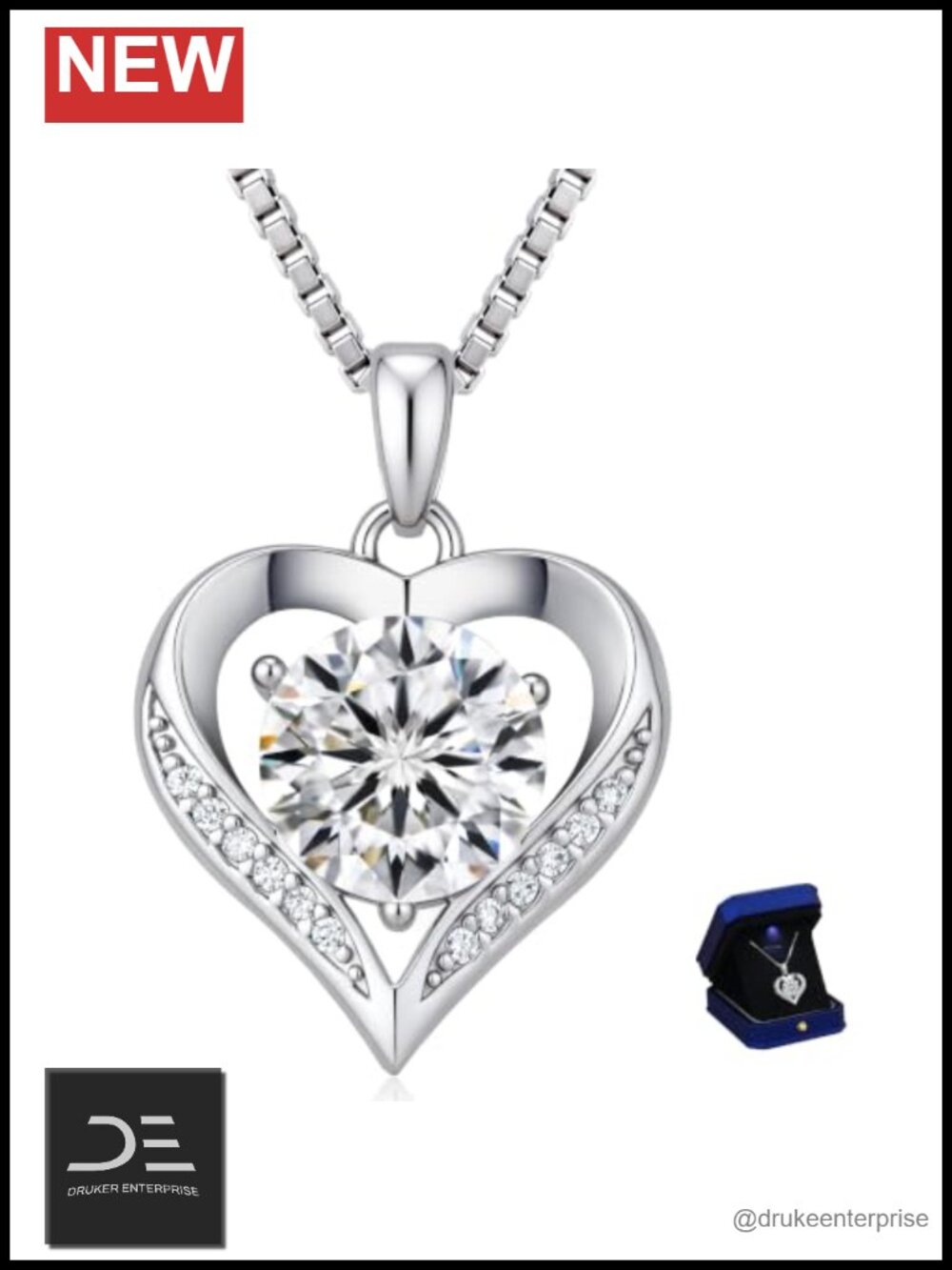 Genuine S925 Sterling Silver Heart Moissanite Pendant Necklace Women 1-5 Carat